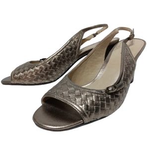 Talbots Sandals Size 10.5 B Woven Leather Slingbacks High Heel Shoes Adjustable